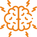 Icono de un cerebro con rayos, representando creatividad y pensamiento innovador. Ideal para temas de neurociencia y desarrollo personal.