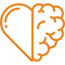 Icono que representa la conexión entre el corazón y el cerebro, simbolizando la relación entre emociones y pensamiento. Ideal para temas de psicología y bienestar emocional.
