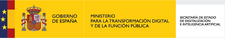 Logo del Gobierno de España, representando al Ministerio para la Transformación Digital y de la Función Pública, junto a la Secretaría de Estado de Digitalización e Inteligencia Artificial.